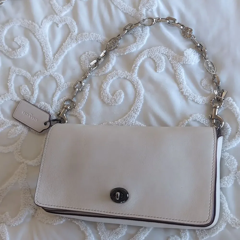 COACH Dinky Genuine Bag In Chalk Crossbody/Clutch With Extra Chain Strap